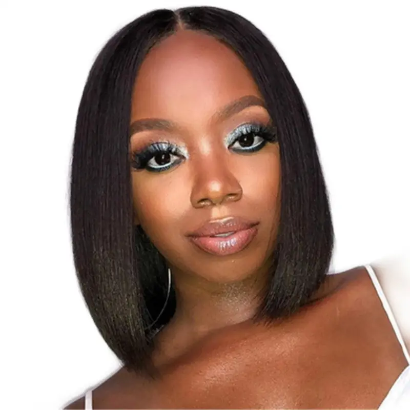 Black short Wig Straight Double Braided Synthetic Wigs Hair Long Natural with Baby Soft Transparent Light