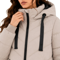 Kadın Vintage Uzun Kapüşonlu Kapitone Parka Mont Fermuarlı Kapatma Sıcak Kışlık Şişme Mont Özel OEM ODM