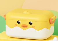 Boîte à bento pour enfants avec visière en forme d'animal mignon, compatible micro-ondes, en PP, motifs ours, lapin, canard, poussin, avec fourchette, cuillère et fermeture à clip.