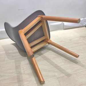 Ke Ming Modern <b>Plastic</b> <b>Chair</b> Grey With Wood Legs For <b>Dining</b> Room - Product Image 3
