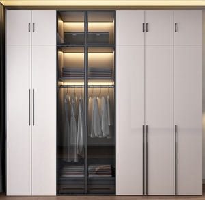 Furnitur kamar tidur Modern warna kustom kaca Modular dan lemari kabinet kayu keras Solid dengan pintu penyusun pakaian - Product Image 5