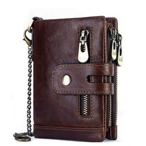 For Men's Top Grain Cowhide Genuine Leather Short <b>Wallet</b> Vintage Chain Open Closure Soft Money Clip <b>RFID</b> Coin Polyester - Product Image 1