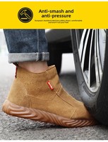 Chaussures de soudeur anti-étincelles pour hommes, chaussures de sécurité en daim anti-perforation, anti-écrasement, à embout d'acier, bottes de travail basses à enfiler