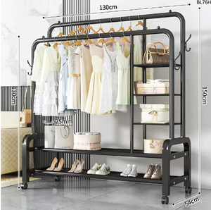 Tendedero de ropa multicapa con estante de almacenamiento de zapatos, estante organizador, <span class=keywords><strong>diseño</strong></span> de pie para dormitorio, balcón o baño - Product Image 2