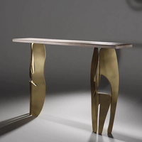 Table console de luxe en acier inoxydable, design moderne haut de gamme pour salon et entrée, fixation murale, fabrication artisanale, écologique