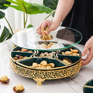 Assiette de collation de fruits en céramique, <span class=keywords><strong>plateau</strong></span> en porcelaine, pour le salon, professionnel et créatif, de luxe, avec couvercle en <span class=keywords><strong>verre</strong></span> - Product Image 2