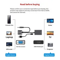 Adaptor VGA ke HDTV Baru dengan Kabel Audio & Daya, Konverter untuk PC Laptop Monitor ke Proyektor TV HD 100% Kompatibel OEM
