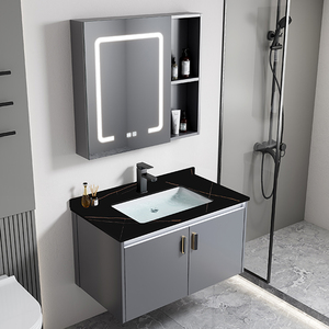Mueble de Baño Moderno de Pared con Acabado Lacado LED Resistente al Agua, de Aleación de Aluminio, con <span class=keywords><strong>Lavabo</strong></span> de Cerámica - Product Image 1