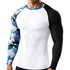 <b>Men's</b> Long <b>Sleeve</b> Lightweight Compression Shirt Color Block Print Slim Fit O Neck Athletic Base Layer - Product Image 1