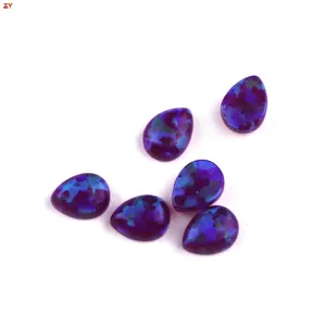 DIY dark purple pear gems 4mm-12mm synthetic top fire opal flash cabochon cut pear stone for stick art purple main stone