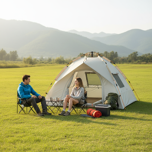 Tenda da Campeggio Impermeabile per 4 Persone, Doppio Strato, con Telaio Arancione per Campeggio in Foresta, Escursionismo e Avventura - Product Image 2