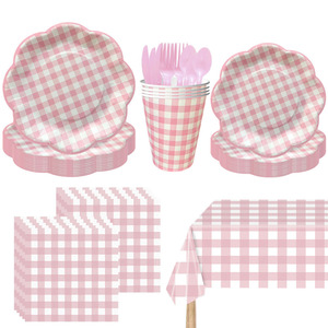 Platos y Servilletas de Papel DAMAI con Diseño a Cuadros, Juego de Platos Festoneados para Picnic para 10 Personas - Product Image 1