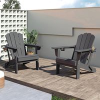 Ensemble de 2 chaises Adirondack modernes réglables en HDPE gris |   Supports de téléphone et porte-gobelets pliables, portables, imperméables et inclinables à 3 positions