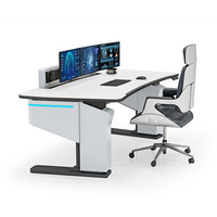 Centre de commande d'urgence, table multi-personnes en forme de U, centre de gestion de réseau moderne, console, mobilier commercial
