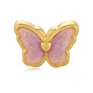 Bracelet perlé papillon violet en émail fluorescent or pur 24 carats style mignon, accessoires et composants de bijoux haut de gamme - Product Image 1