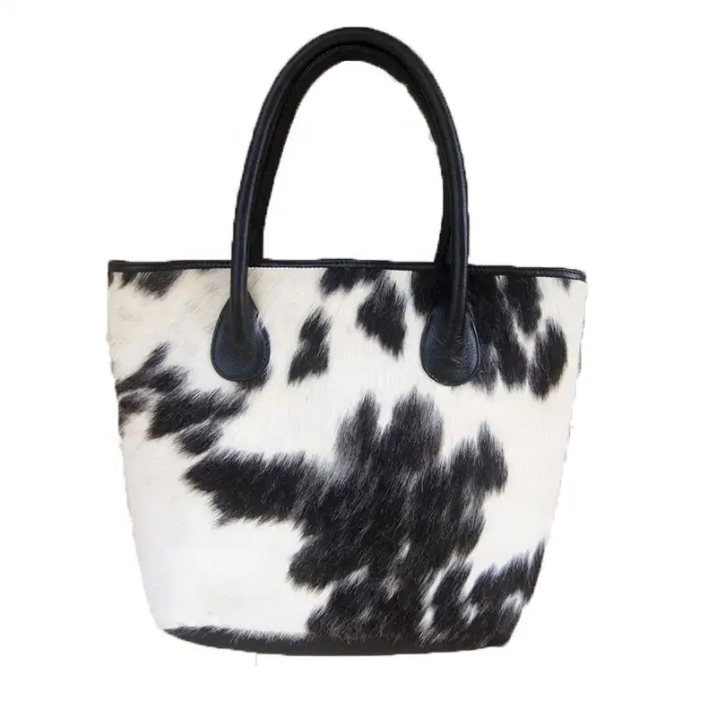 काले और सफेद Cowhide के पर्स बैग थोक मोनोग्राम बनवाना अनुकूलित फैशन चमड़े शराबी Cowhide महिला ढोना बैग