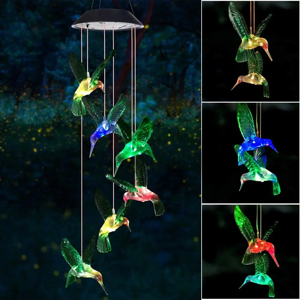 Luz de carillón de viento Pilar colibrí solar colorido jardín envío gratis