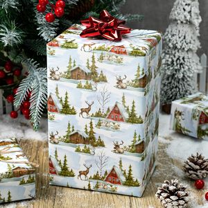 MAYPLUSS Christmas <b>Wrapping</b> <b>Paper</b> 17 In X 33 Ft Watercolor Reindeer Cabin Design Eco-Friendly Gift Wrap Craft Use - Product Image 6