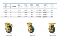 Roulettes industrielles universelles en TPR robustes de 4/5/6/8 pouces (52 mm) avec frein, pivotantes ou fixes, pour chariots et équipements