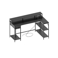 PAMRAY Bureau d'angle en forme de L 109 cm avec étagères réversibles, surface en bois, métal, table de travail pour PC, jeux, étude, chambre à coucher, noir