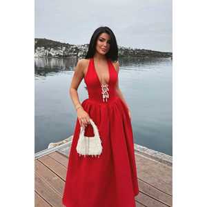 Robe de bal rouge style ballerine avec élégante décoration en nœud perlé - Product Image 2