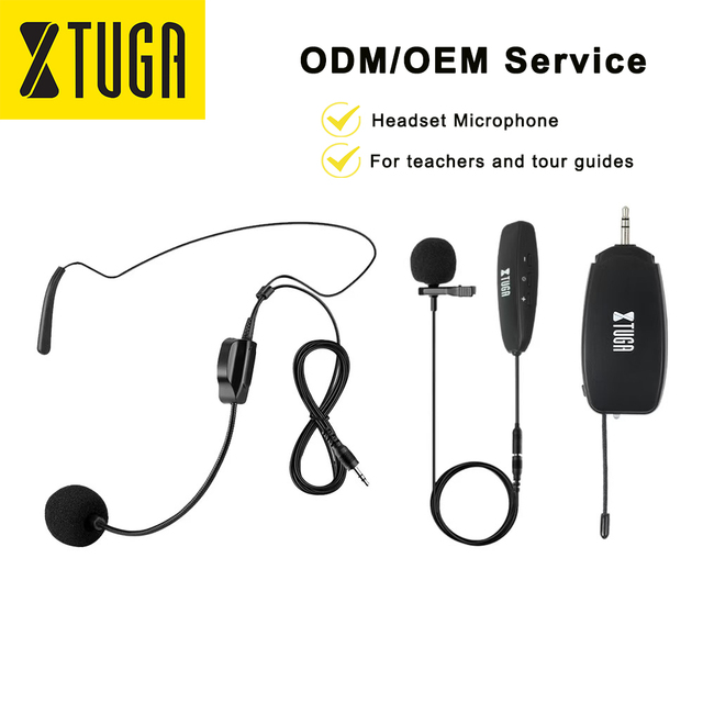 XTUGA KX-623 UHF Wireless Headset Microphone with Lavalier Lapel Clip-on Microphone Metal Conference Microphone for Teacher