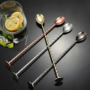 Criação Fábrica Personalizado Torcido Metal Aço Inoxidável Bar Mistura Colher Agitar Cocktail Mistura Colher Fornecedores