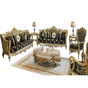 Muebles de estilo francés de princesa para sala de estar, Colección clásica de oro antiguo metálico, sala de estar sofá para, juego de sala de estar de madera - Product Image 1