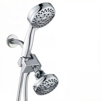 Ensemble de douche à main en acier inoxydable poli avec tuyau haute pression, système de douche double 2-en-1 avec jets de massage et pluie, et inverseur 3 voies