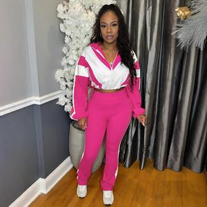 Women Fashion Casual High Waist Trousers Cardigan Color Block Stitching Sports Suit Autumn Set S391403 - Product Image 4