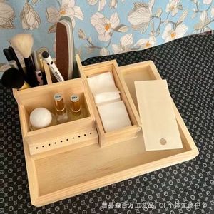 Creative Square Organizing <b>Tray</b> 4-7 Compartments Detachable Natural Wood Color Desk <b>Storage</b> Box for Nail Salon Tools - Product Image 1