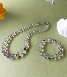 Ensemble de bijoux Vefiery en améthyste naturelle, quartz clair et tourmaline, bracelet et collier en perles de cristal rondes de 10 à 13 mm, pierres précieuses de guérison - Product Image 1