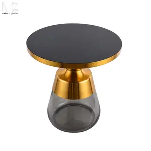 北欧室内设计师价格便宜现代装饰金属弯曲玻璃圆形咖啡钟边桌