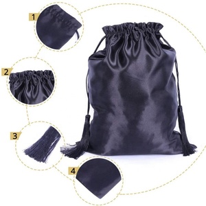 Yüksek kalite özel Logo ipek saten peruk İpli ambalaj çanta depolama saten çanta saç demetleri için - Product Image 4
