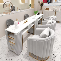 Ensemble Table et Chaises de Manucure pour Salon de Manucure au Design Moderne, Matériau Métallique, Incluant Aspirateur et Canapé de Salon