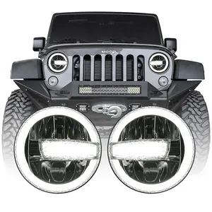 Lampu Depan Led 7 Inci DOT untuk 2007-2017 Aksesori Jeep Wrangler JK Proyektor Lampu Halo untuk Jeep Wrangler JK LJ TJ CJ7 CJ8