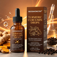 Gouttes liquides de curcuma et de curcumine avec extrait de poivre noir, complément alimentaire à base de plantes pour antioxydant, étiquette privée OEM
