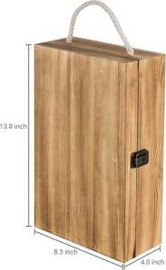 Boîte cadeau à vin en MDF gris foncé faite à la main - Porte-bouteilles double avec couvercle à charnière et poignée supérieure, emballage rectangulaire de luxe style campagnard - Product Image 2