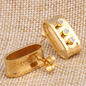 Gold <b>Stud</b> <b>Earrings</b> With Crystal Bezel Setting For Women Party Fashion Jewelry - Product Image 4