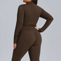 Ensemble de yoga pour femmes grandes tailles, veste à fermeture éclair à manches longues, leggings, deux pièces, haute élasticité, séchage rapide, automne, vente en gros, OEM personnalisé