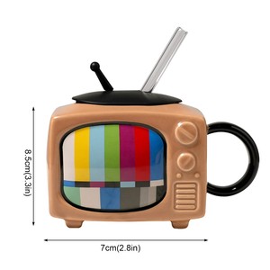 Tasses à bière au lait en forme de télévision 3D créatives avec couvercle tasse de ménage exquis verres à boire tasses à café en céramique rétro - Product Image 6