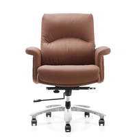 Chaise de direction à dossier moyen BJ 8408A, marron cognac, cuir véritable ou microfibre PVC en option, base réglable en hauteur en alliage d'aluminium