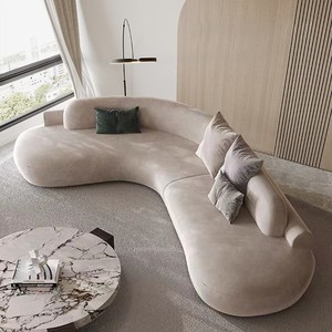 Canapé italien minimaliste incurvé, semi-circulaire, en peau de mouton, rembourrage en mousse, salon, bureau, hôtel, zone de réception, design moderne - Product Image 3