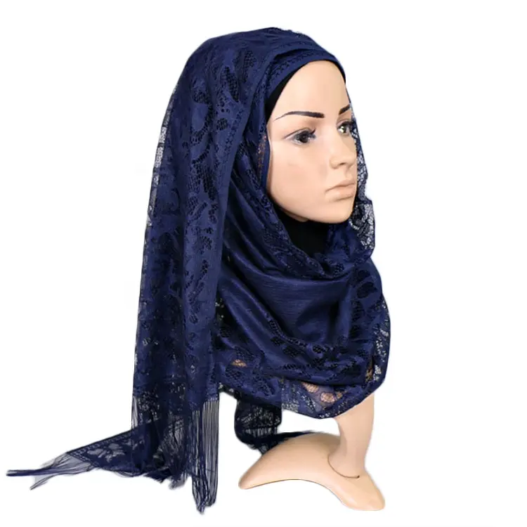 Toptan müslüman malezya kadınlar arap İslam hafif püskül düz renk ucuz dantel çiçekli eşarp başörtüsü şal