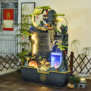 Fontaine murale d'intérieur sur pied avec aquarium et circulation d'eau, paysage porte-bonheur, décoration de salon, humidificateur - Product Image 3