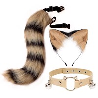 Lot de 3 : Bandeau oreilles de chat et renard en peluche, collier ras-du-cou et queue pour cosplay SM