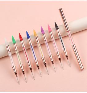 Nouveau stylo à pointiller Nail Art à Double tête cire/pointe en Silicone manucure Art outils <span class=keywords><strong>brosse</strong></span> strass poignée tête en métal <span class=keywords><strong>perceuse</strong></span> à pointe d'ongle - Product Image 1