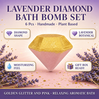 Coffret de 6 bombes de bain personnalisées en forme de diamant à l'extrait de lavande, 80g, à base de plantes, faites à la main, or rose, hydratantes, aromatiques, boîte cadeau OEM