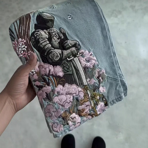 <span class=keywords><strong>Jeans</strong></span> da <span class=keywords><strong>Uomo</strong></span> in Denim a <span class=keywords><strong>Vita</strong></span> Media con Ricami Floreali Pesanti Stile Retrò Vintage Gamba Larga Moda High Street Pantaloni dal Taglio Dritto - Product Image 4