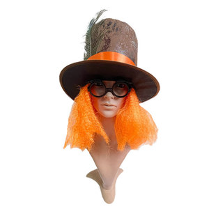 Halloween fête du festival fournitures <span class=keywords><strong>chapelier</strong></span> fou chapeau haut de forme orange perruque cheveux chapeau déguisement accessoire - Product Image 2